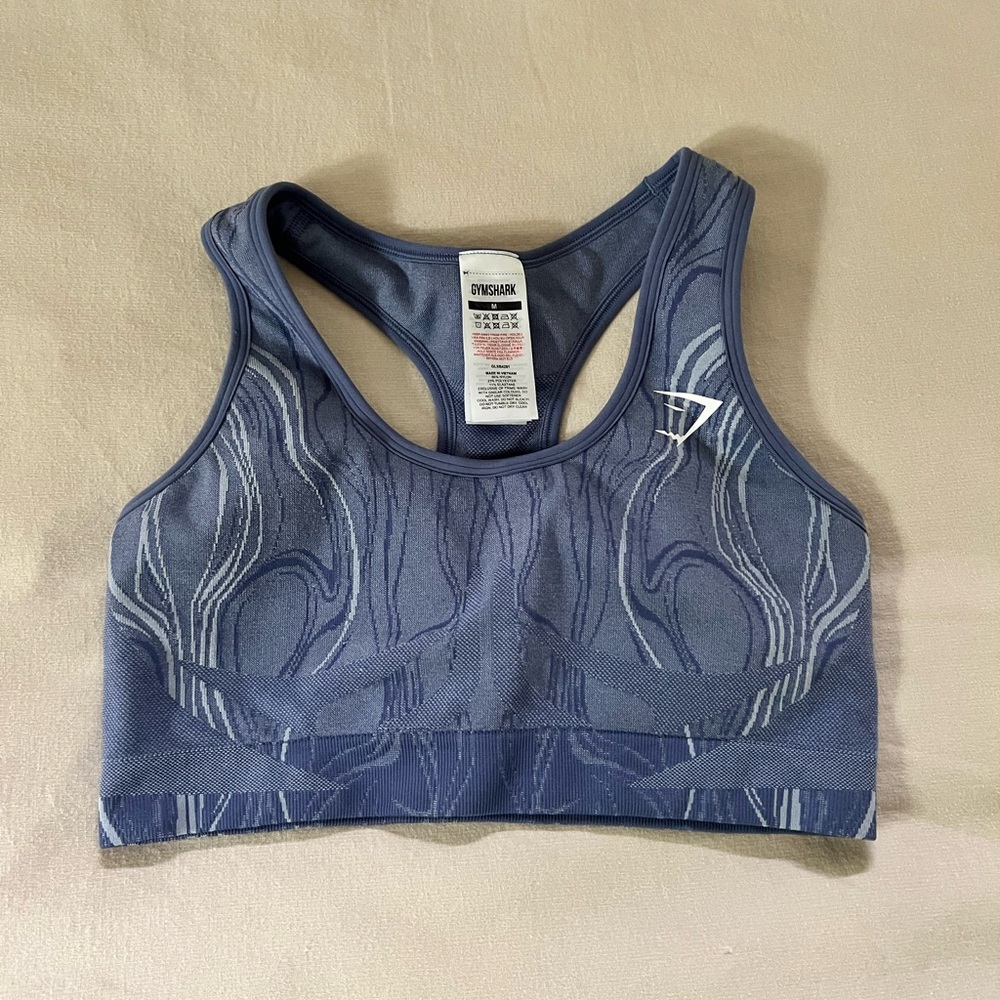 Gymshark Blue Patterned Seamless Racerback Sports Bra